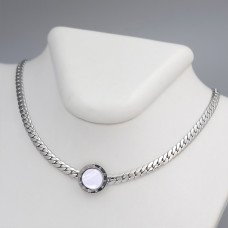 Ланцюжок із кулоном Stainless Steel з білою емаллю. Сталь. Родій. Довжина: 40-45 см
