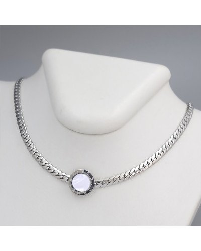 Ланцюжок із кулоном Stainless Steel з білою емаллю. Сталь. Родій. Довжина: 40-45 см