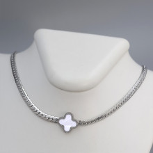 Ланцюжок із кулоном Stainless Steel з білою емаллю. Сталь. Родій. Довжина: 40-45 см