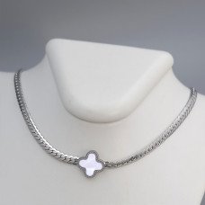 Ланцюжок із кулоном Stainless Steel з білою емаллю. Сталь. Родій. Довжина: 40-45 см