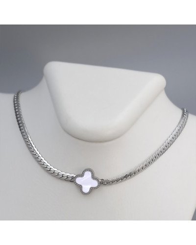Ланцюжок із кулоном Stainless Steel з білою емаллю. Сталь. Родій. Довжина: 40-45 см