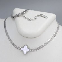 Ланцюжок із кулоном Stainless Steel з білою емаллю. Сталь. Родій. Довжина: 40-45 см