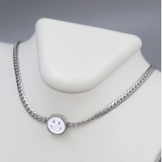 Ланцюжок із кулоном Stainless Steel з білою емаллю. Сталь. Родій. Довжина: 40-45 см