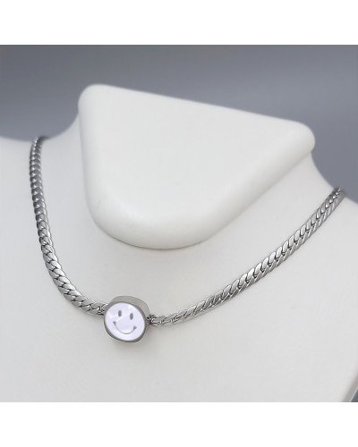 Ланцюжок із кулоном Stainless Steel з білою емаллю. Сталь. Родій. Довжина: 40-45 см