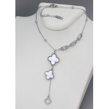 Ланцюжок з двостороннім кулоном Stainless Steel з білою емаллю та цирконом. Сталь. Родій. Довжина: 40-45 см