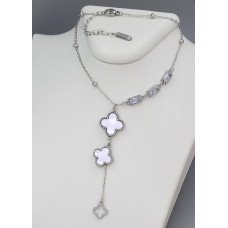 Ланцюжок з двостороннім кулоном Stainless Steel з білою емаллю та цирконом. Сталь. Родій. Довжина: 40-45 см