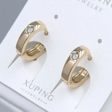 Сережки ХР. Позолота 18К. Камені: білий циркон. Діаметр: 13 мм. Ширина: 4 мм.