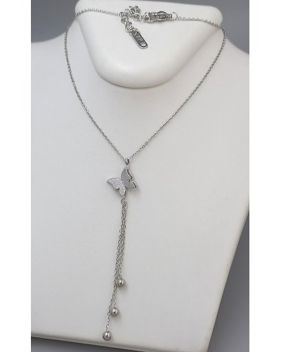 Ланцюжок із кулоном Stainless Steel. Сталь. Родій. Камені: циркон. Довжина: 41.5-47 см