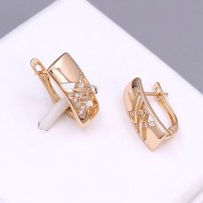 Сережки ХР. Позолота 18К. Камені: білий циркон. Довжина:  15 см. Ширина: 7 мм.