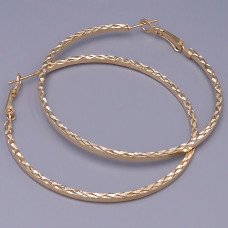 Булатні сережки-кільця з рифленням. Позолота. Довжина сережки: 6 см. Товщина: 3 мм.
