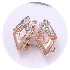 Сережки XР. Позолота ЧВ. Камені: білий циркон. Довжина: 16 мм. Ширина: 10 мм.