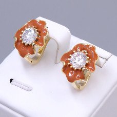 Сережки ХР з емаллю. Позолота 18К. Камені: циркон. Довжина: 17 мм. Ширина: 16 мм.