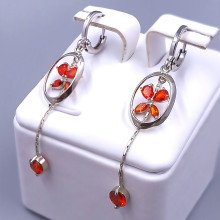 Сережки ХР. Родій. Камені: червоний циркон. Довжина: 50 мм. Ширина: 10 мм.