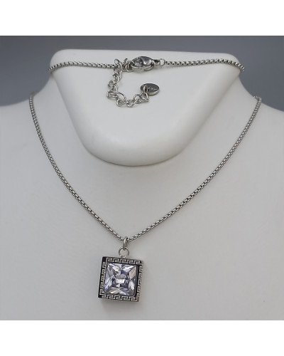 Ланцюжок із кулоном Stainless Steel. Сталь. Родій. Камені: білий циркон. Довжина: 45-50 см.