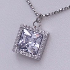 Ланцюжок із кулоном Stainless Steel. Сталь. Родій. Камені: білий циркон. Довжина: 45-50 см.