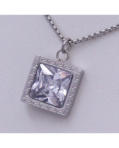 Ланцюжок із кулоном Stainless Steel. Сталь. Родій. Камені: білий циркон. Довжина: 45-50 см.
