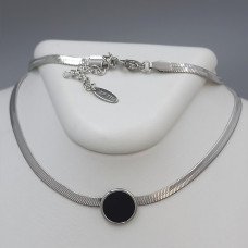 Ланцюжок із кулоном Stainless Steel з чорною емаллю. Сталь. Родій. Довжина: 45-51 см.