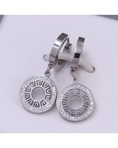 Сережки Stainless Steel. Сталь. Родій. Камені: білий циркон. Довжина: 30 мм. Ширина: 12 мм.