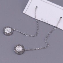 Сережки-протяжки Stainless Steel. Сталь. Родій. Камінь: білий циркон. Довжина: 70 мм