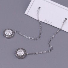 Сережки-протяжки Stainless Steel. Сталь. Родій. Камінь: білий циркон. Довжина: 70 мм