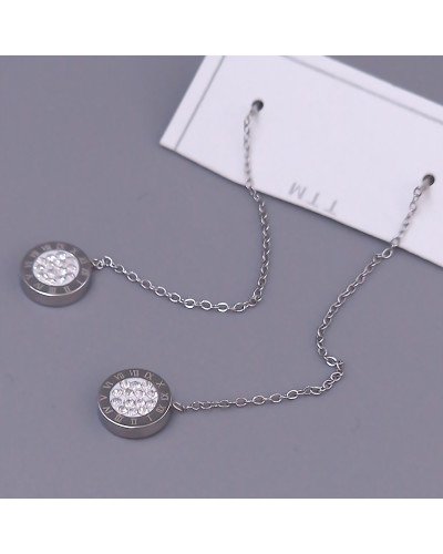 Сережки-протяжки Stainless Steel. Сталь. Родій. Камінь: білий циркон. Довжина: 70 мм