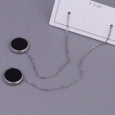 Сережки-протяжки Stainless Steel з чорною емаллю. Сталь. Родій. Довжина: 90 мм.