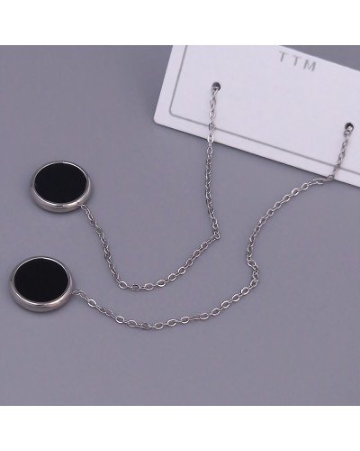 Сережки-протяжки Stainless Steel з чорною емаллю. Сталь. Родій. Довжина: 90 мм.