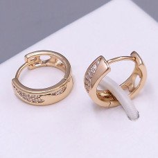 Сережки ХР. Позолота 18К. Камені: білий циркон. Діаметр: 14 мм. Ширина: 5 мм.
