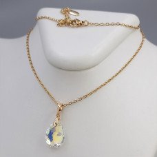 Набір ХР. Сережки та кулон на ланцюжку зі Swarovski бензинового кольору. Мед. золото 18К Ланцюжок: 40-45см Сережки: 35мм