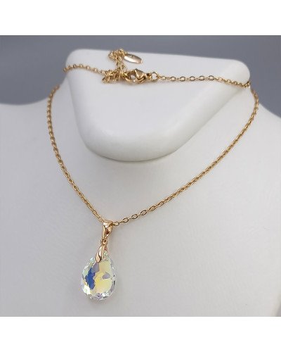 Набір ХР. Сережки та кулон на ланцюжку зі Swarovski бензинового кольору. Мед. золото 18К Ланцюжок: 40-45см Сережки: 35мм