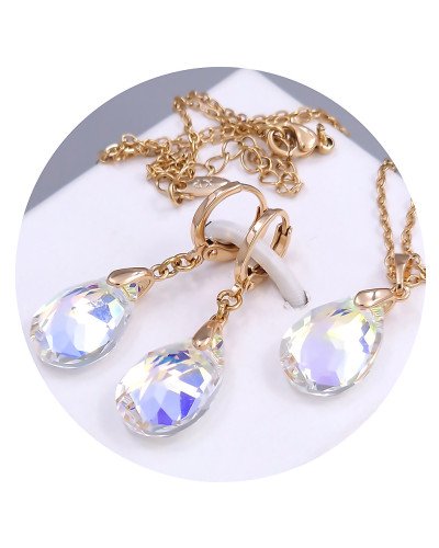 Набір ХР. Сережки та кулон на ланцюжку зі Swarovski бензинового кольору. Мед. золото 18К Ланцюжок: 40-45см Сережки: 35мм
