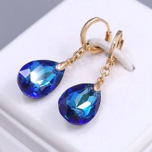 Набір ХР. Сережки та кулон на ланцюжку зі Swarovski синього кольору. Мед. золото 18К Ланцюжок: 40-45 см. Сережки: 35 мм.