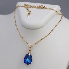 Набір ХР. Сережки та кулон на ланцюжку зі Swarovski синього кольору. Мед. золото 18К Ланцюжок: 40-45 см. Сережки: 35 мм.