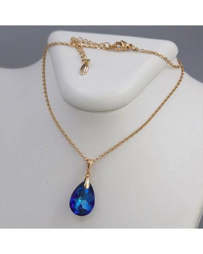 Набір ХР. Сережки та кулон на ланцюжку зі Swarovski синього кольору. Мед. золото 18К Ланцюжок: 40-45 см. Сережки: 35 мм.