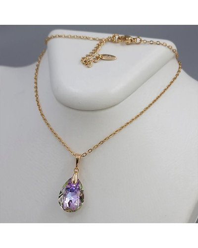 Набір ХР. Сережки та кулон на ланцюжку зі Swarovski бузкового кольору. Мед. золото 18К Ланцюжок: 40-45 см. Сережки: 35 мм.
