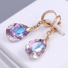 Набір ХР. Сережки та кулон на ланцюжку зі Swarovski бузкового кольору. Мед. золото 18К Ланцюжок: 40-45 см. Сережки: 35 мм.