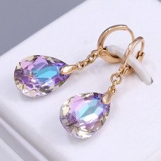 Набір ХР. Сережки та кулон на ланцюжку зі Swarovski бузкового кольору. Мед. золото 18К Ланцюжок: 40-45 см. Сережки: 35 мм.