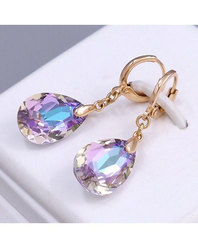 Набір ХР. Сережки та кулон на ланцюжку зі Swarovski бузкового кольору. Мед. золото 18К Ланцюжок: 40-45 см. Сережки: 35 мм.