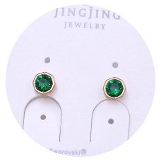 Сережки-гвоздики XР. Позолота 18К. Камені: Swarovski зеленого кольору. Діаметр: 6 мм.