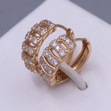Сережки ХР. Позолота 18К. Камені: білий циркон. Діаметр: 17 мм. Ширина: 7 мм.