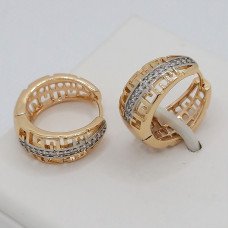 Сережки ХР. Позолота 18К + родій. Камені: білий циркон. Довжина: 18 мм. Ширина: 9 мм.