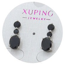 Сережки-гвоздики XР. Родій. Камені: чорний циркон. Довжина: 17 мм. Ширина: 6 мм.