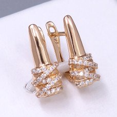 Сережки ХР. Позолота 18К. Камені: білий циркон. Довжина: 17 мм. Ширина: 7 мм.