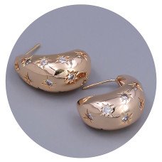 Сережки ХР. Позолота 18К. Камені: білий циркон. Довжина: 25 мм. Ширина: 11 мм.