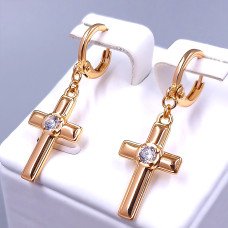 Сережки-хрестики ХР. Позолота 18К. Камені: білий циркон. Довжина: 35 мм. Ширина: 12 мм.