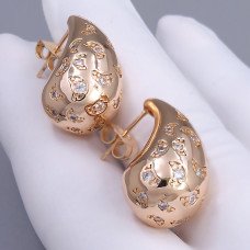 Сережки ХР. Позолота 18К. Камені: білий циркон. Довжина: 25 мм. Ширина: 13 мм.