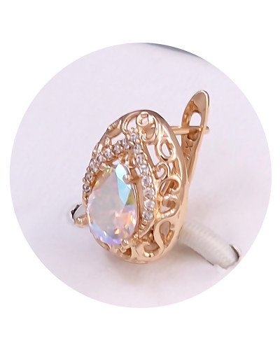 Сережки XР. Позолота 18К. Камені: Swarovski бензинового кольору та циркон. Довжина: 15 мм. Ширина: 12 мм.