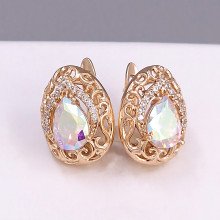 Сережки XР. Позолота 18К. Камені: Swarovski бензинового кольору та циркон. Довжина: 15 мм. Ширина: 12 мм.