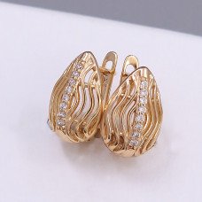 Сережки ХР. Позолота 18К. Камені: білий циркон. Довжина: 15 мм. Ширина: 7 мм.