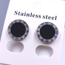 Сережки-гвоздики Stainless Steel з чорною емаллю. Сталь. Родій. Діаметр: 10 мм.